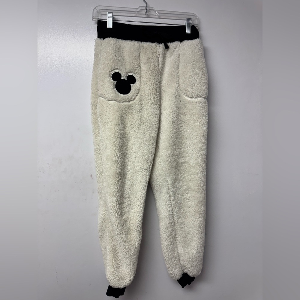 Disney Mickey Mouse Cream Sherpa Fleece Jogger Sweatpants Women’s Medium Cozy L